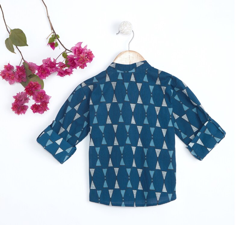 Indigo Geometric Print Short Kurta Diwali Dress for Boys Indian Wear Boys Ethnic Wear Boys Traditonal Indian Wear Boys