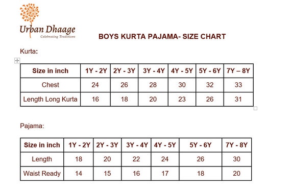 Kurta Pyjama Size Chart