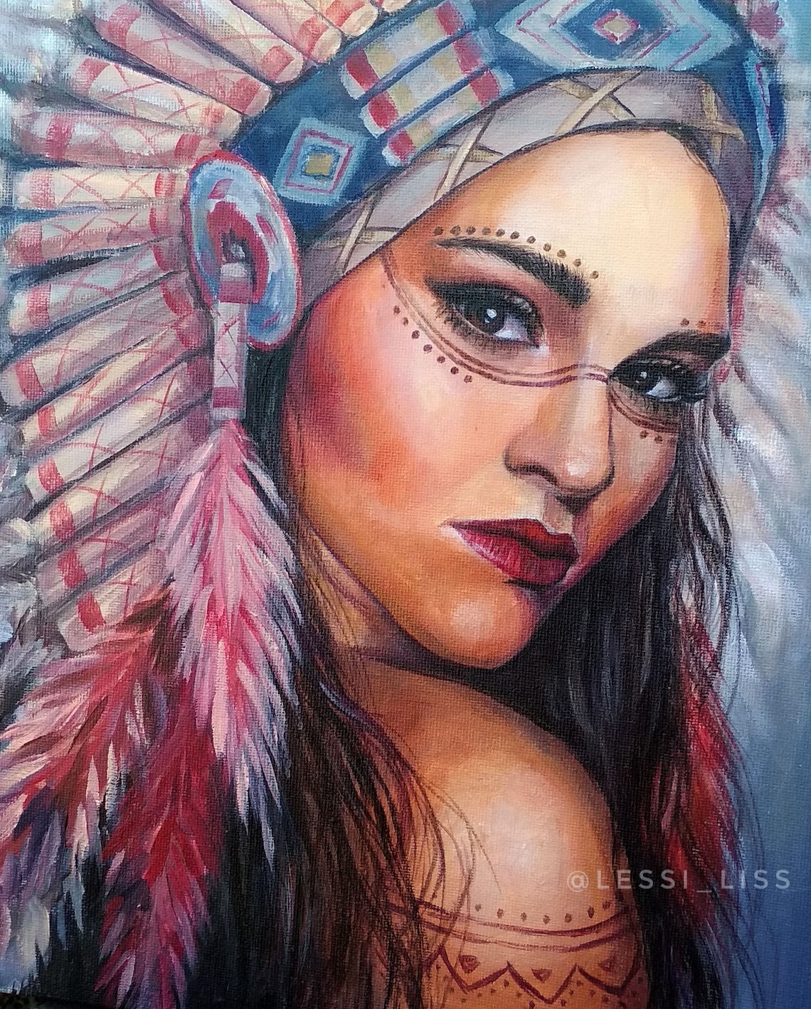 Portrait Native american woman Shaman's woman Colorful Etsy
