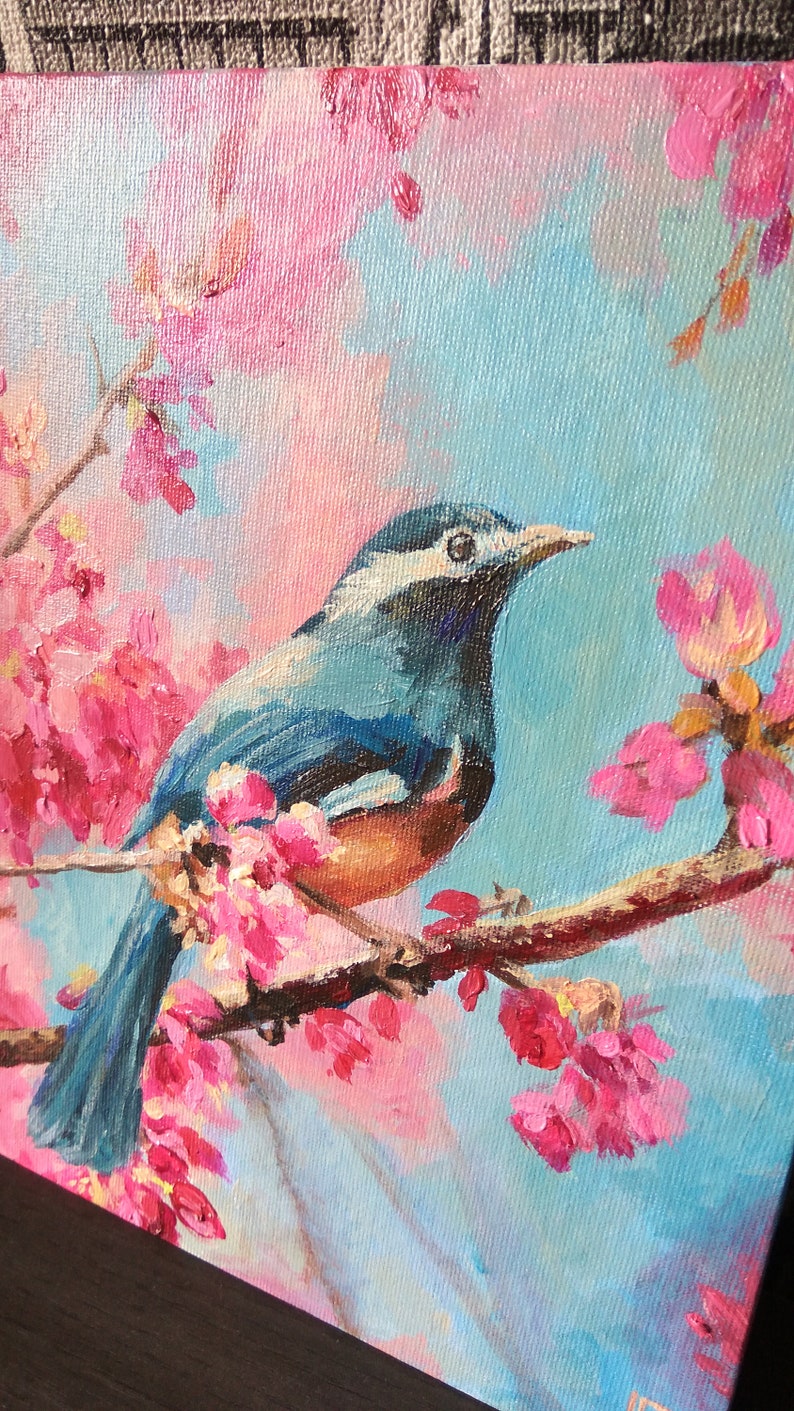 Brush painting colorful spring bird painting singing of | Etsy
