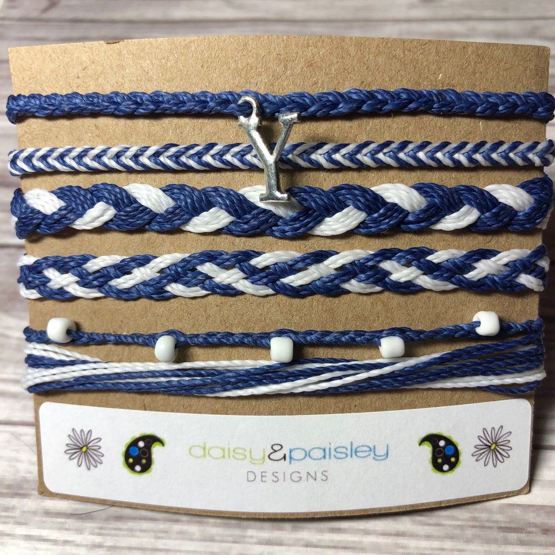 Blue, White Stack, College Wax Cord Bracelet, Friendship Bracelet ...