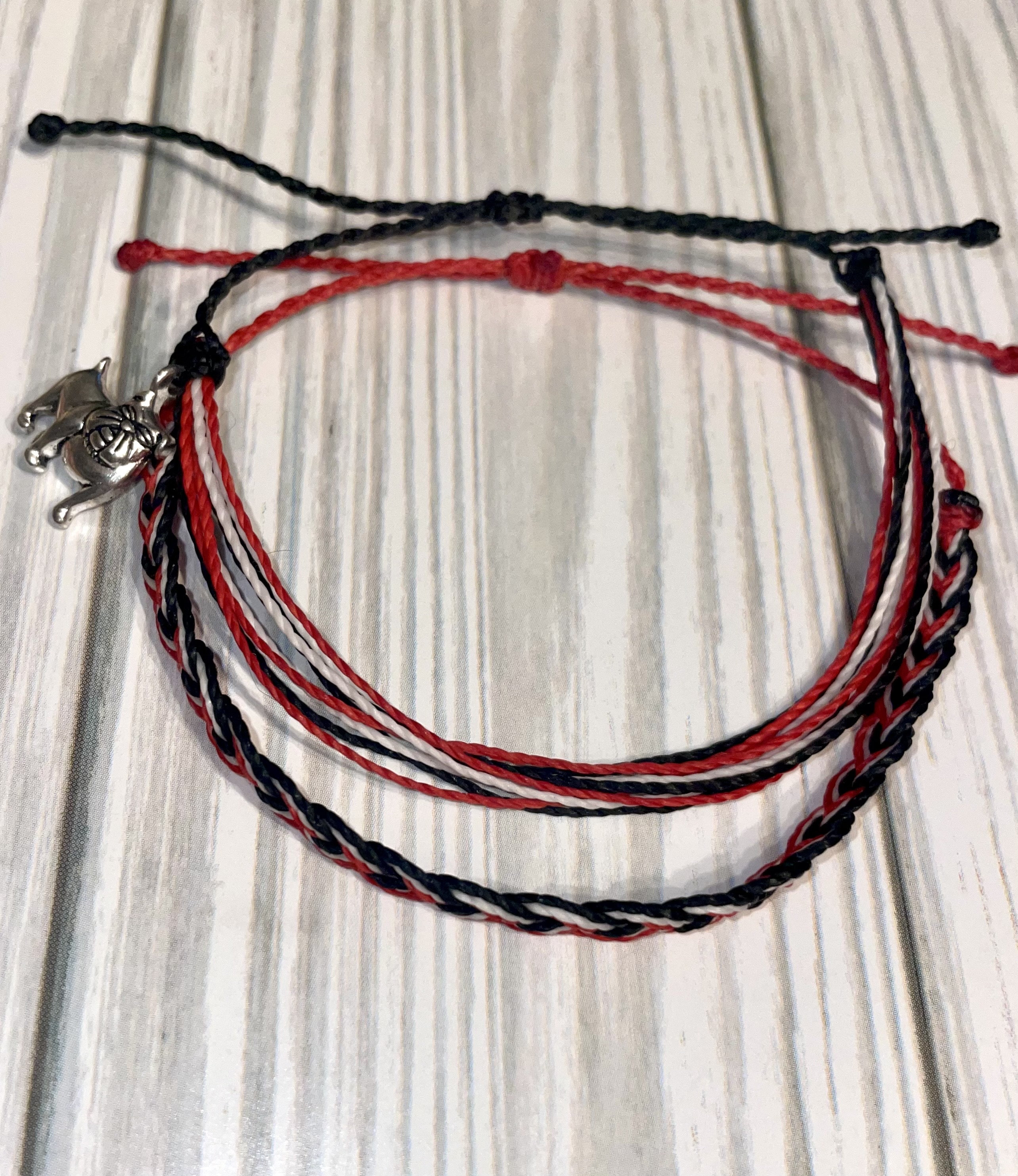 Bulldog, Dawgs, Red, Black & White, Wax Cord Bracelets, Friendship ...