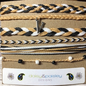 Inspired by Vanderbilt, Army, UCF,  Purdue, Wake Forest, Bryant, Wofford, College Bracelet, Black Gold & White, String Bracelet