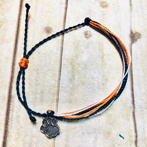Auburn Inspired Paw Charm, Wax Cord Bracelets, Friendship Bracelets, String Bracelets