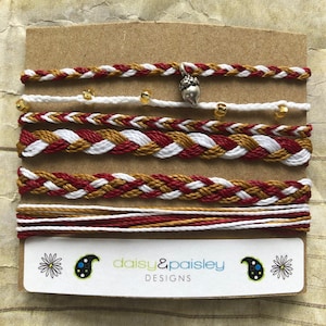 Elon, Kutztown,  Arizona, Boston, Rhode Island,  49ers Inspired College Wax Cord Bracelet, Maroon/Gold/White