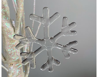 Fused glass snowflake hanging Christmas tree decoration - 8cm