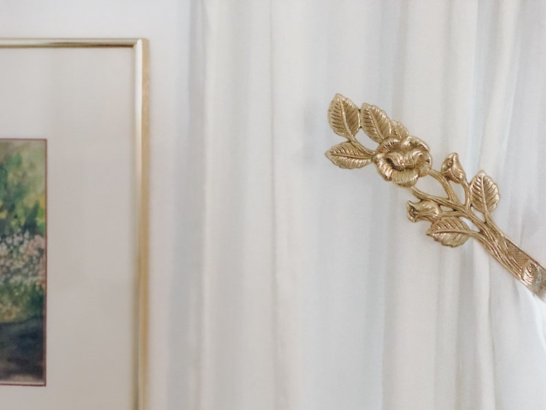 Vintage Floral Brass Drapery Holdback Set Of Two Etsy