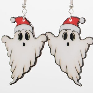 Christmas Ghost Earrings, Reindeer, Wrapped in Lights, Santa Hat