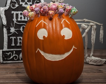 Candy holder- carved foam pumpkin for Halloween, Fall Decor