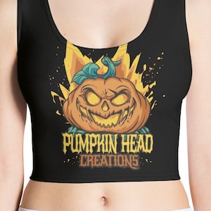 Crop Top Pumpkin Head Creations Flaming Pumpkin with Jersey Option