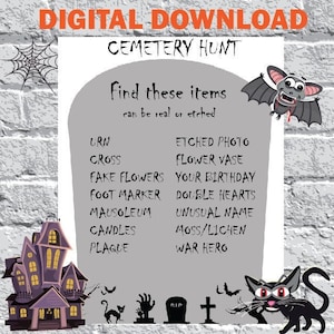 Halloween Cemetery Scavenger Hunt: 14 Item List (Digital Download)