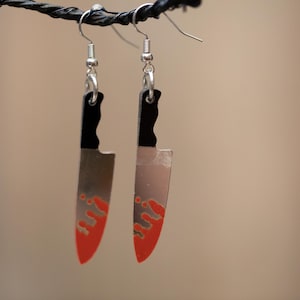 Bloddy  knife dangle earrings, Horror earrings