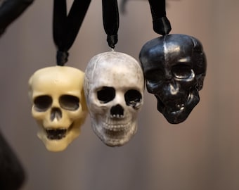 Halloween Skull Ornaments- set of 3- Tan, Grunge, Black