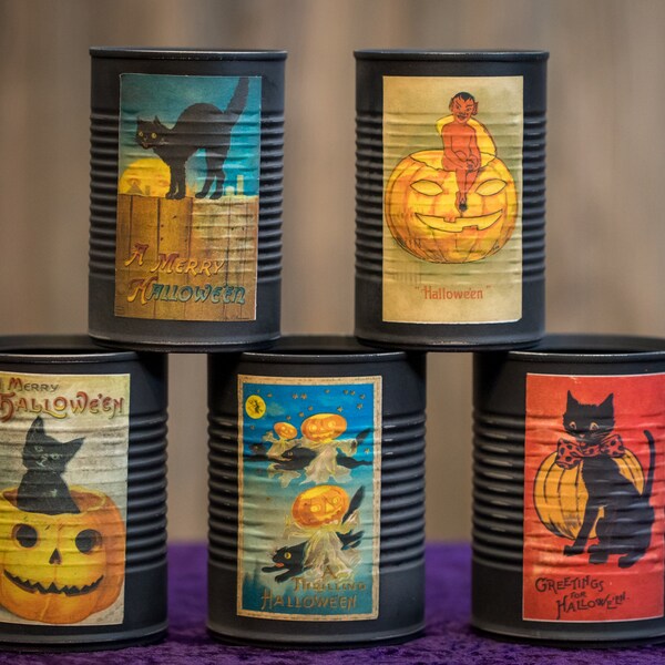 Shabby Chic Vintage Inspired Halloween Painted Cans- Primitive Halloween Decor- Rustic Halloween Decor-Farmhouse Halloween Decor