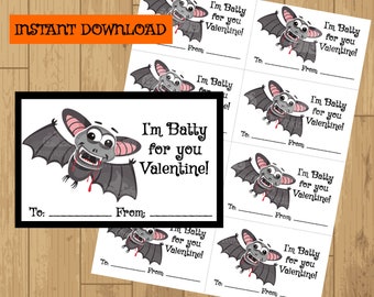 Batty Valentine-set van 8, digitale download, kindervalentijnskaarten