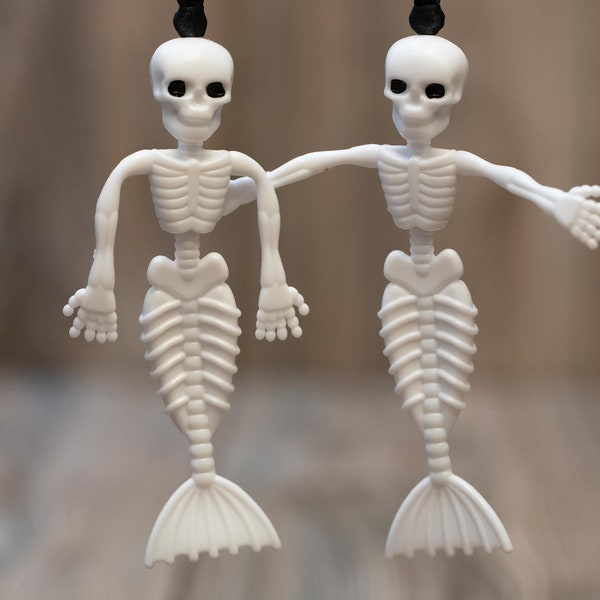 Mermaid Skeleton Bendable Ornament, Posable Halloween Toy Ornament, quirky and fun punk goth ornament