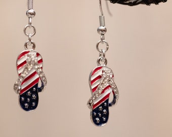 Patriotic USA Flip Flop Earrings, 4th of July, Memorial Day