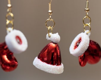 Santa Claus Hat, Boot, and Mitten Earrings, St. Nick Earrings, Christmas Earrings