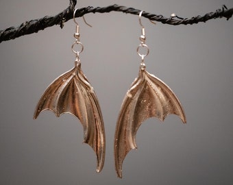 Large Silver Metal Bat Wing Earrings