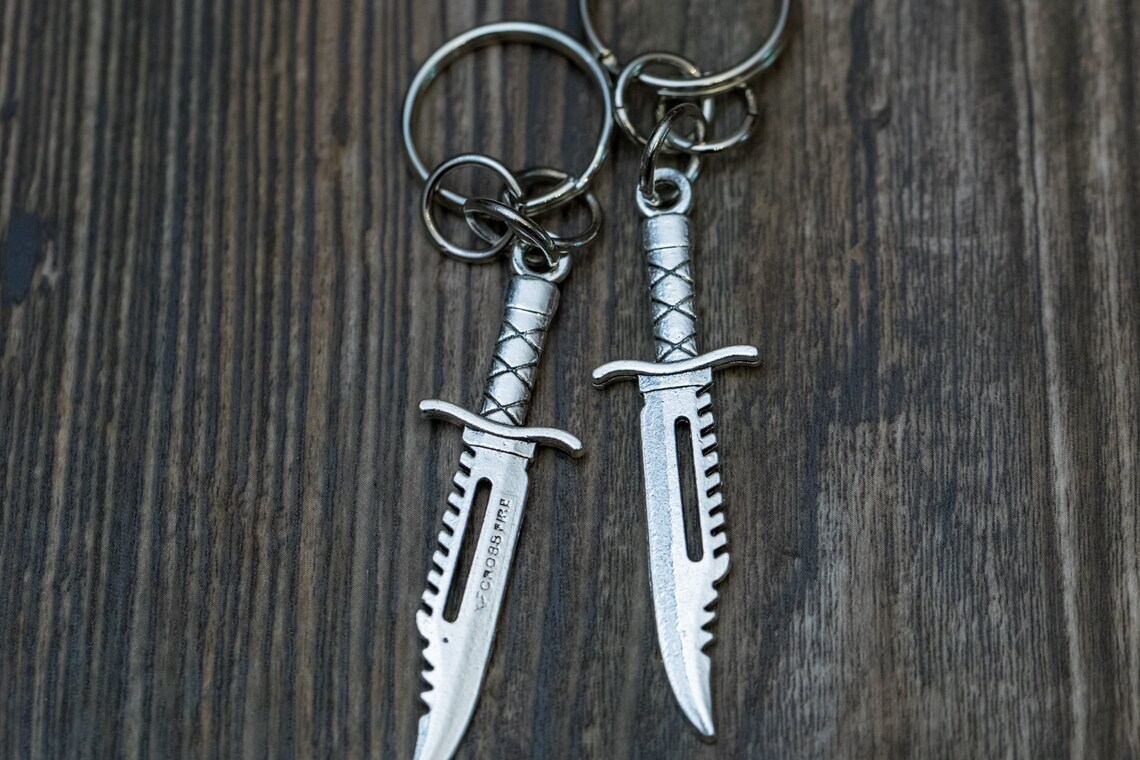 Serrated Knife Keychain Dagger Key Ring Metal Knife Charm Etsy