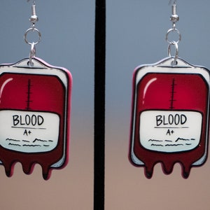 Blood Bag Acrylic Earrings, Horror Earrings