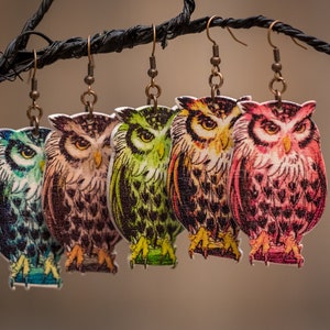 Wooden Owl Earrings- Bird Earrings