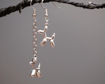 Miniature Balloon Dog Earrings: Metal Animal Jewelry