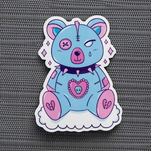 Punk Teddy Bear Sticker, Pastel Bear Sticker