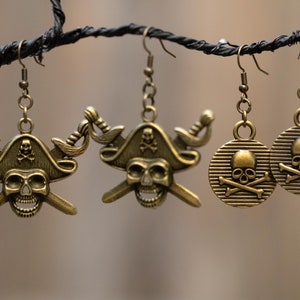 Pirate Skull and Sword Earrings, Pirate Coin Earrings, Jolly Roger Earrings
