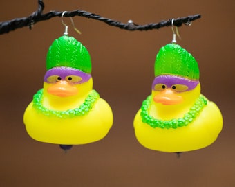 Mardi Gras Rubber Duck Earrings