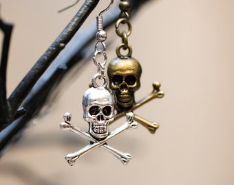 Skull and Crossbones Earrings, Pirate Earrings, Skull Earrings