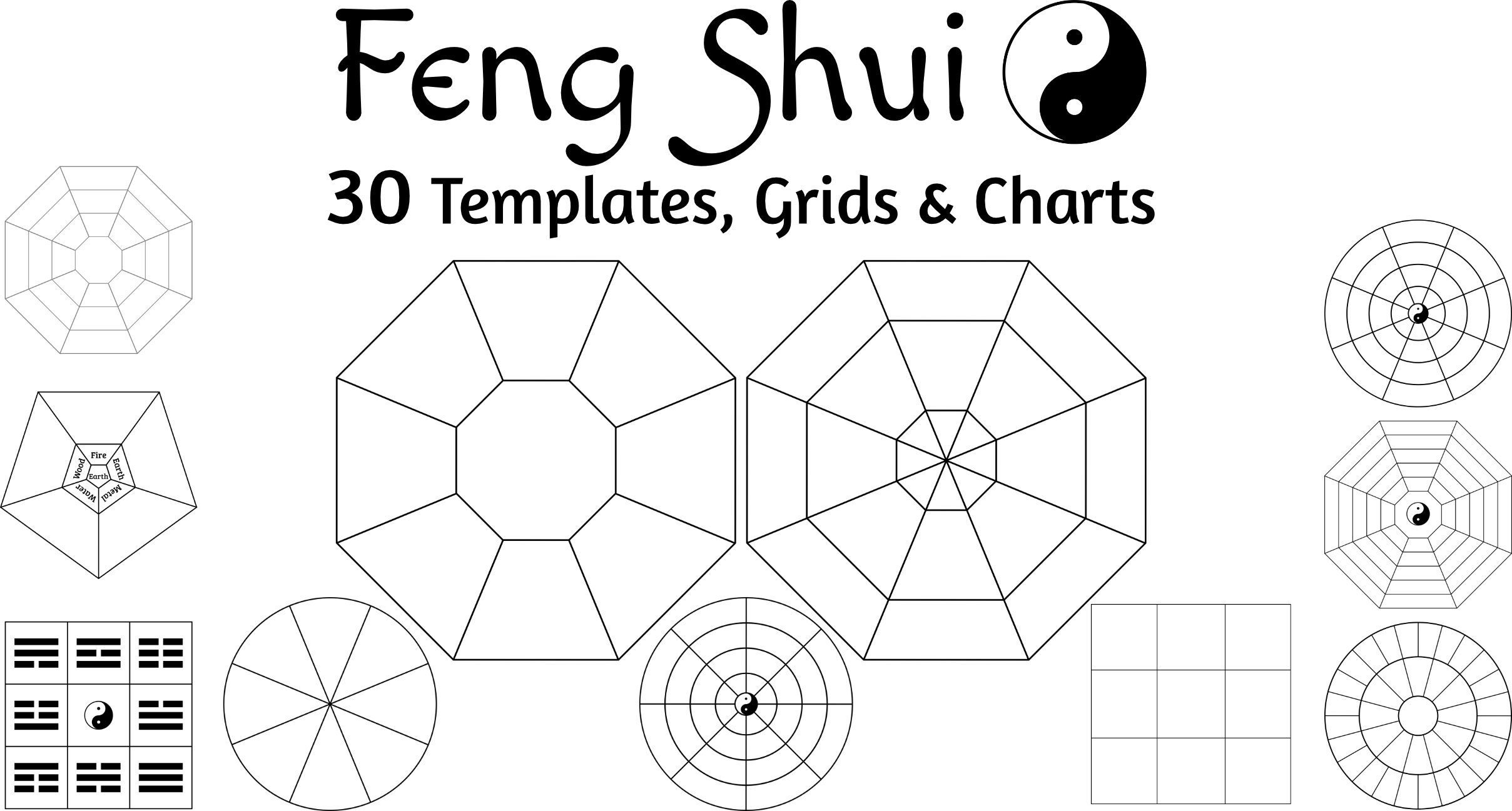 FENG SHUI Bagua Templates 30 Printable Grids &amp; Charts Luo | Etsy UK