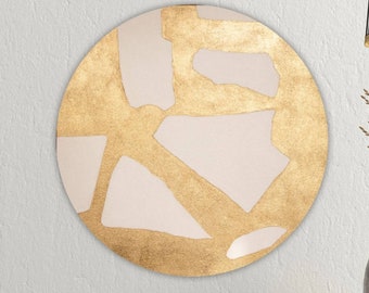 Gold round wall art geometric round canvas painting textured gold round painting on canvas minimalist wall art decor