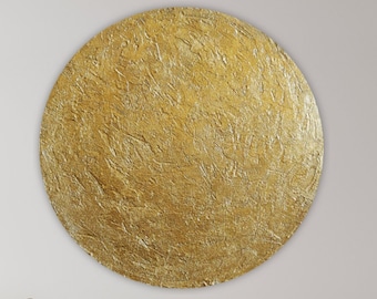 Textured Gold Leaf Round Canvas: 3D Metallic Circle Wall Art