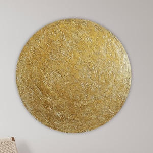 Circular Gold Leaf Painting Minimalist Round Artwork Golden Textured wall art Round Wall decor for Living Room