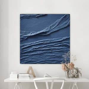 Navy blue 3d wall art minimalist textured canvas art navy blue wall sculpture decor