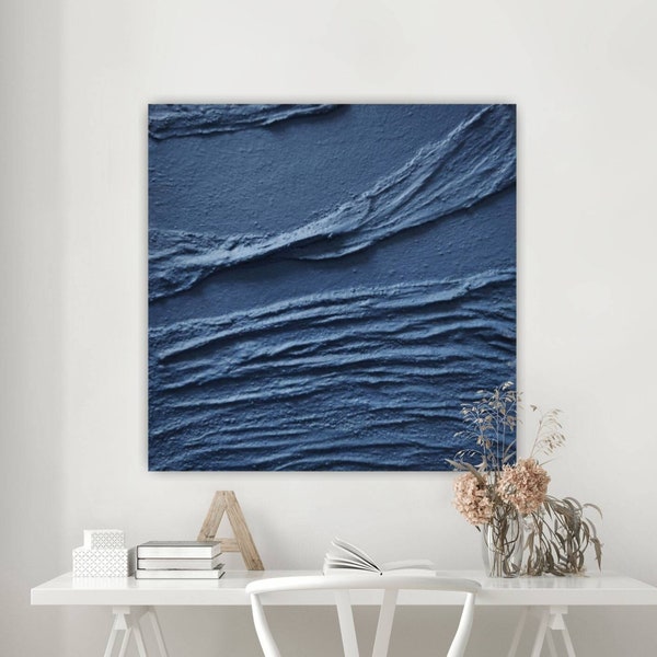 Navy blue 3d wall art minimalist textured canvas art navy blue wall sculpture decor