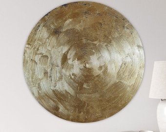 Gold Round Wall Art – Large Textured 3D Statement Wall Decor Handmade