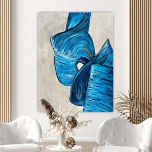 Blue Ocean Wave Wall Art Coastal Abstract Painting  Large Sea Canvas for Living Room, Bedroom, Beach House Decor Vertical Artwork