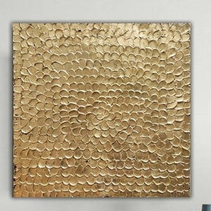 Gold leaf art canvas painting golden 3d textured painting gold metal shine wall art decor glossy gold artwork