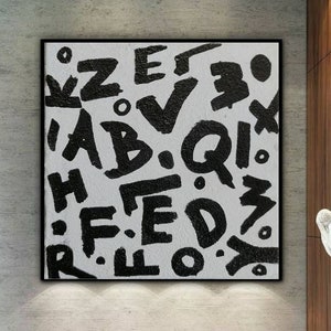 Família Letras pintadas à mão Pintura personalizada Arte de parede em preto e branco Arte de parede texturizada Arte moderna minimalista Arte de parede personalizada
