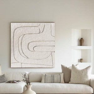 Weiße strukturierte 3D-Wand-Kunst - Handgemachte Gips-Kunst | Wabi-Sabi Wohnzimmer Dekor