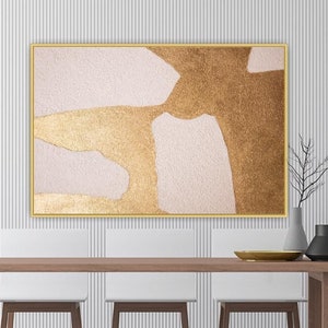 Large Horizontal Gold leaf Painting  Modern Wall Art Livingroom Gold leaf Wall Art Acrylic Paintings on Canvas