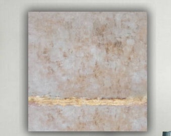 Abstract white and beige painting wall art minimalist textured gold leaf on canvas beige modern  painting