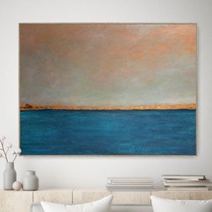 Abstract Seascape Painting  Navy Blue Ocean Wall Art Minimalist Coastal Canvas Decor