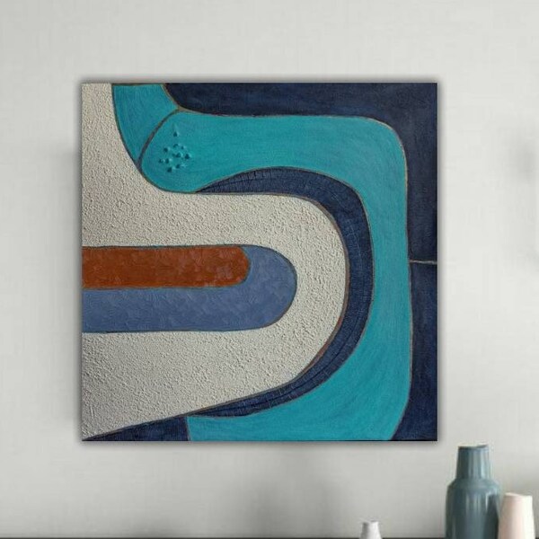 Midcentury moderne schilderkunst marineblauw getextureerde mcm-stijl schilderij geometrische midcentury geïnspireerde muurkunst halverwege de eeuw originele canvaskunst