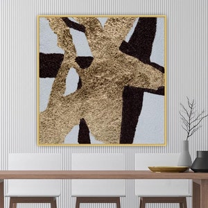 Black White  Gold Leaf Art Abstract Paintings on Canvas Gold Leaf Painting Geometric Wall Art Textured Painting Gold Wall Art
