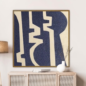 Extra Large Navy Blue Painting: Minimalist MCM Wall Art