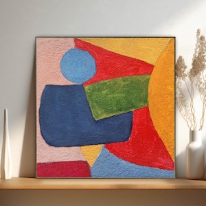 Arte de pared moderno de mediados de siglo extragrande, lienzo abstracto colorido de gran tamaño para sala de estar