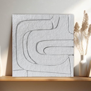 Art mural Wabi Sabi, peinture 3D minimaliste texturée, sculpture murale blanche moderne pour salon
